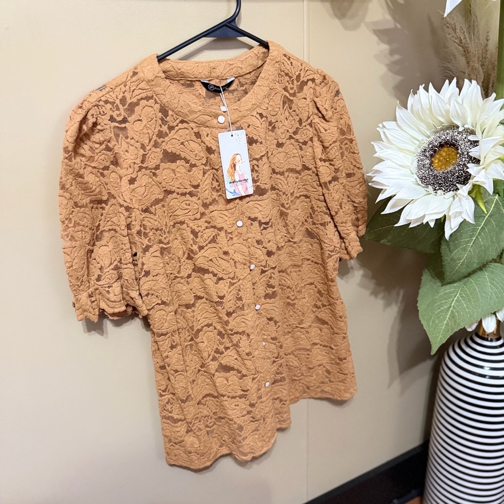 Elegant Lace Button-Up Top - Tan